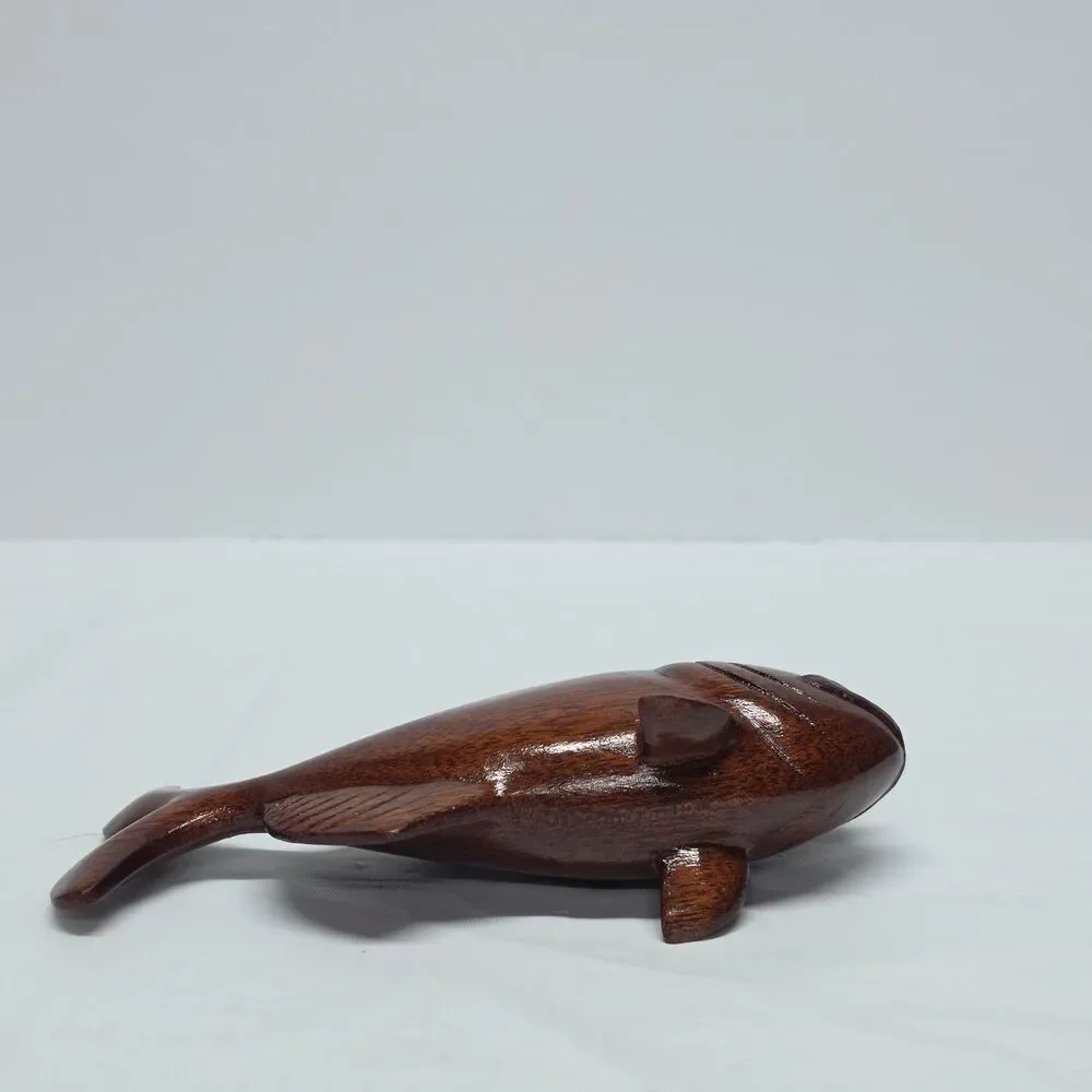 Piranha Vintage Hand Carved Wooden Figurine With Real Teeth